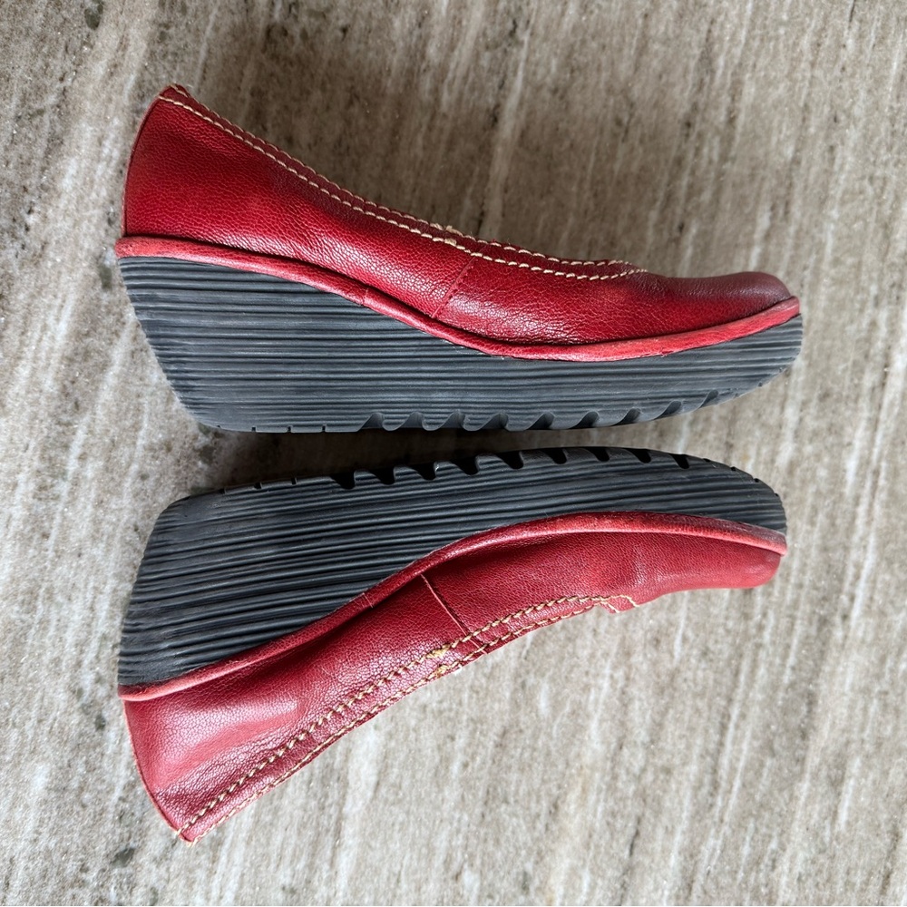 Red Leather Wedge Shoes with Black Sole - Picture 8 of 9